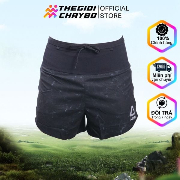  Quần Short Chạy Bộ Aspire APQ602 Đa Năng, Có Đai Belt - Đen Loang 