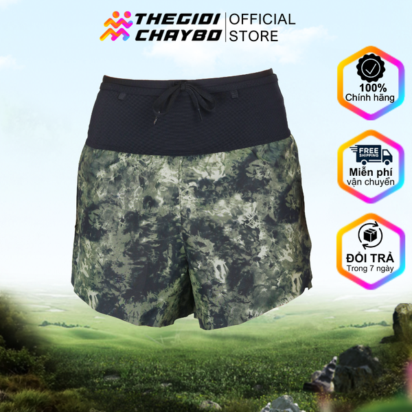  Quần Short Chạy Bộ Aspire APQ609 Đa Năng, Có Đai Belt - Xanh Rêu Họa Tiết 