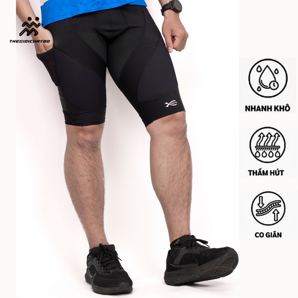  Quần Đùi Bó Cơ Nam RunTiger 7002M - Màu Đen 