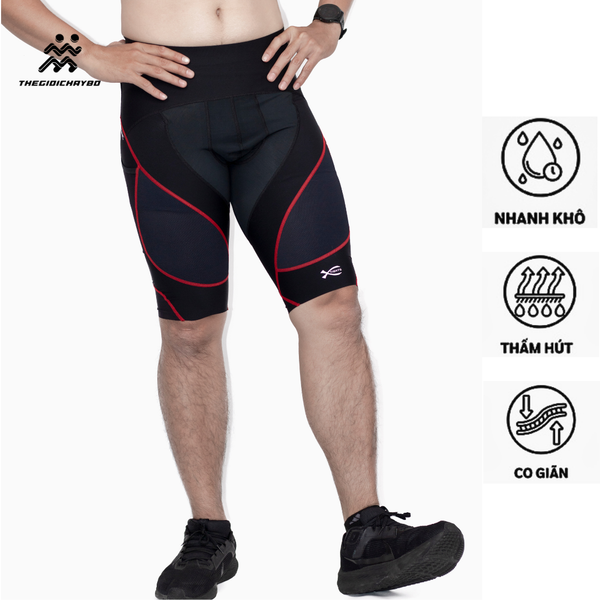  Quần Đùi Bó Cơ Nam RUNTIGER 7002M - Màu Đen Đỏ 