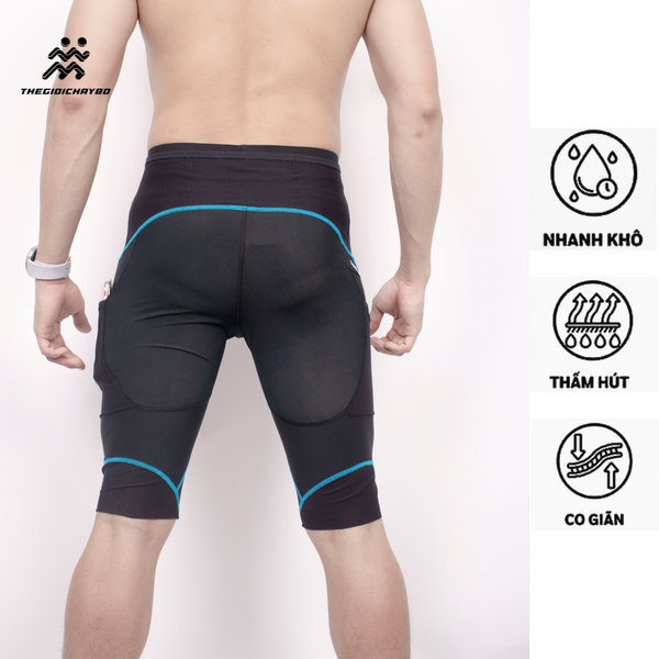  Quần Đùi Bó Cơ Nam RunTiger 7002M - Màu Đen Xanh 