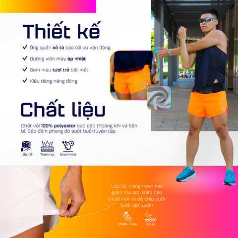  Quần Short Chạy Bộ Aspire APQ604 Đa Năng, Có Đai Belt - Cam 
