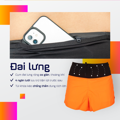  Quần Short Chạy Bộ Aspire APQ604 Đa Năng, Có Đai Belt - Cam 