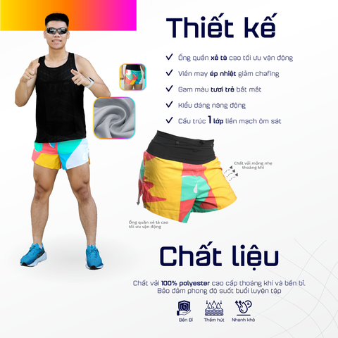  Quần Short Chạy Bộ Aspire APQ614 Đa Năng, Có Đai Belt - Cam Xanh Vàng 