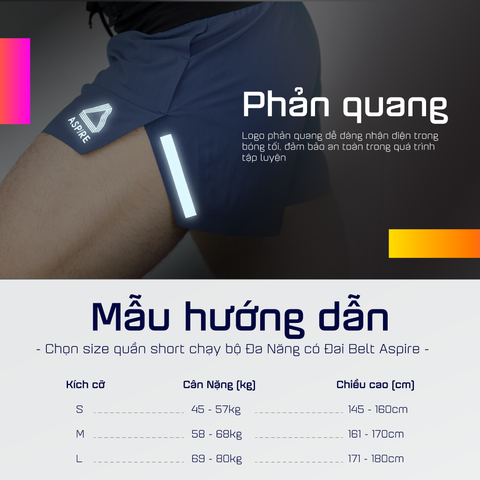  Quần Short Chạy Bộ Aspire APQ614 Đa Năng, Có Đai Belt - Cam Xanh Vàng 