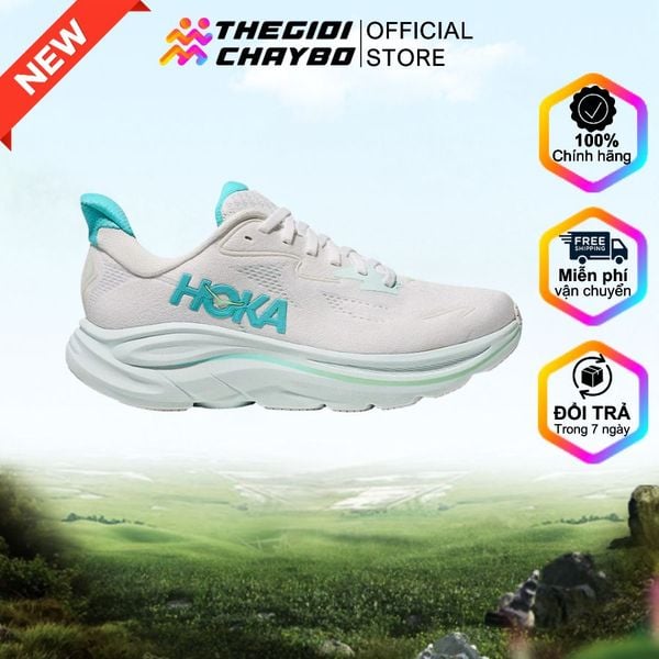  Giày Chạy Bộ Nữ Hoka Clifton 10 Wide - White/Cielo Blue 
