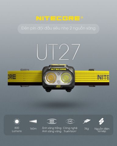  Đèn Pin Đội Đầu Nitecore UT27 Pro 800Lumens, Pin 1300mAh, Tầm Chiếu 160m - Yellow 