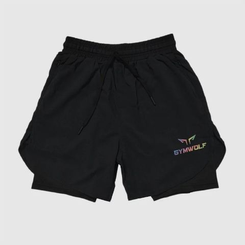  Quần Chạy Bộ Nam 2 Lớp Gymwolf W59 - Màu Đen 