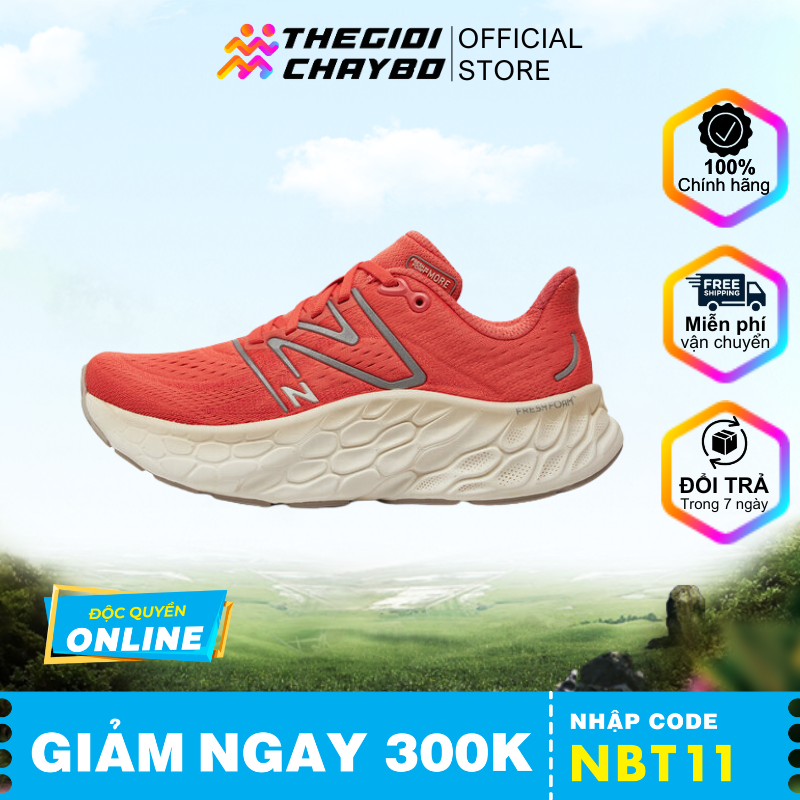  Giày Chạy Bộ Nữ New Balance WMORCJ4 Fresh Foam X More v4 - Gulf Red 