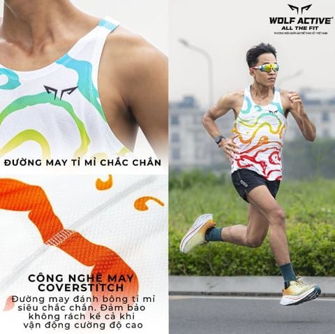  Áo Chạy Bộ Singlet Unisex Gymwolf Mạch Ngầm - Màu Trắng 