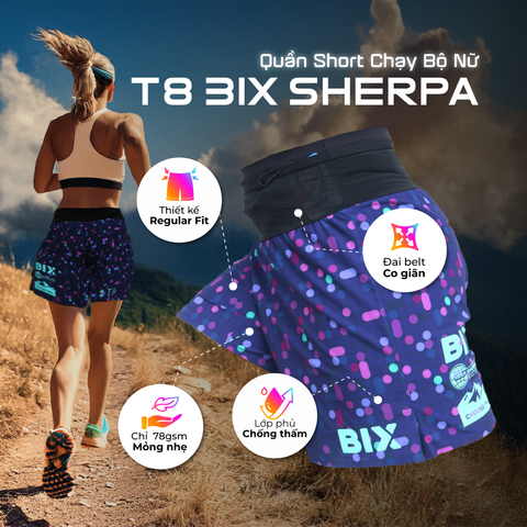  Quần Short Chạy Bộ Nữ T8 Bix Sherpa - Navy Họa Tiết 