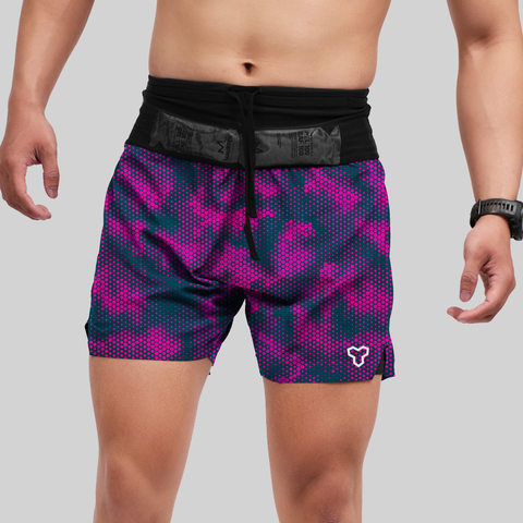  Quần Chạy Bộ Nam Motive SM201 Có Đai Belt - Màu Đen Hồng 