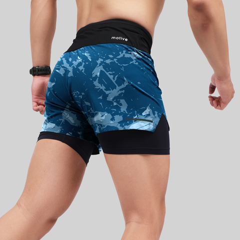  Quần Chạy Bộ Nam Motive SM201 Có Đai Belt - Màu Đen Xanh 