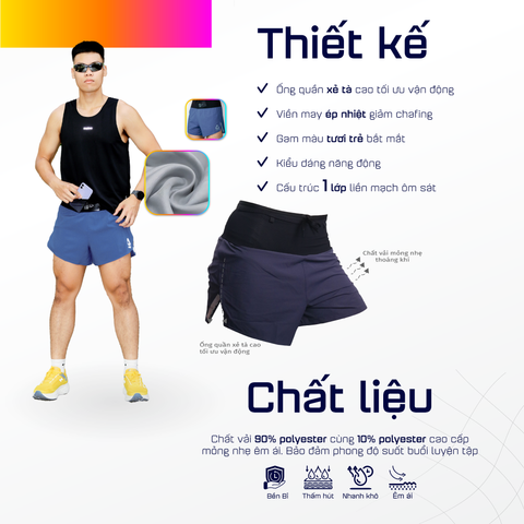  Quần Short Chạy Bộ Aspire APQ601 Đa Năng, Có Đai Belt - Navy 