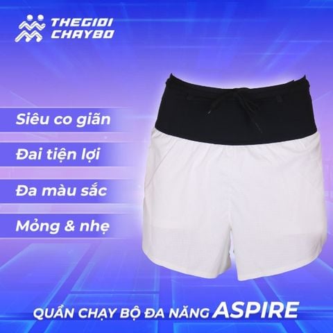  Quần Short Chạy Bộ Aspire APQ632 Đa Năng, Có Đai Belt  - Trắng 