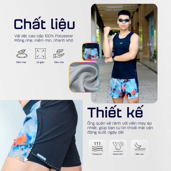  Quần Short Chạy Bộ 5 inch Aspire APQ503 - Xanh Đỏ 