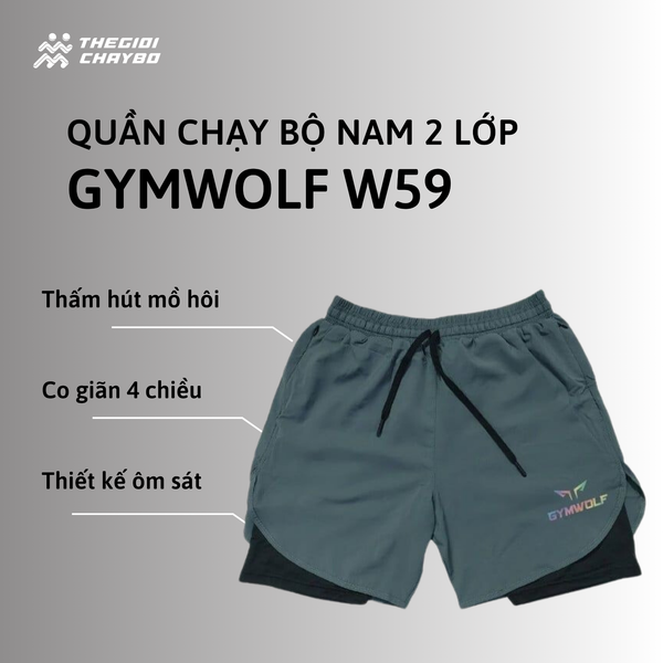  Quần Chạy Bộ Nam 2 Lớp Gymwolf W59 - Màu Xám 