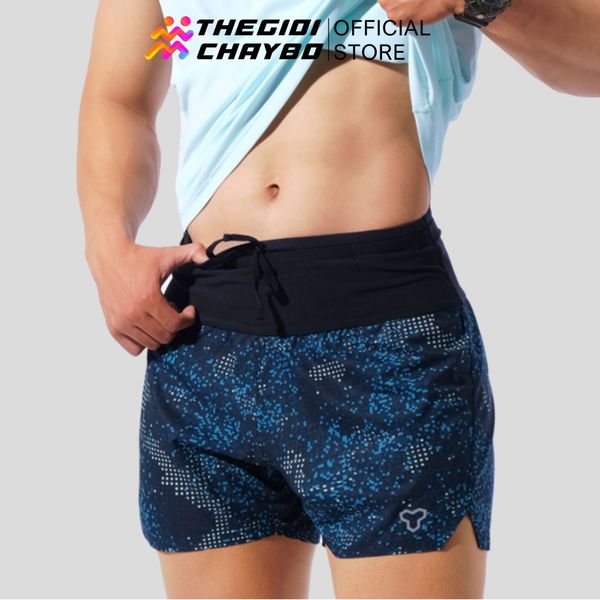  Quần Chạy Bộ Nam Motive SM201 Có Đai Belt - Màu Đen Chấm Xanh 