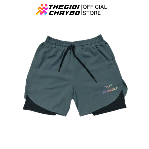  Quần Chạy Bộ Nam 2 Lớp Gymwolf W59 - Màu Xám 