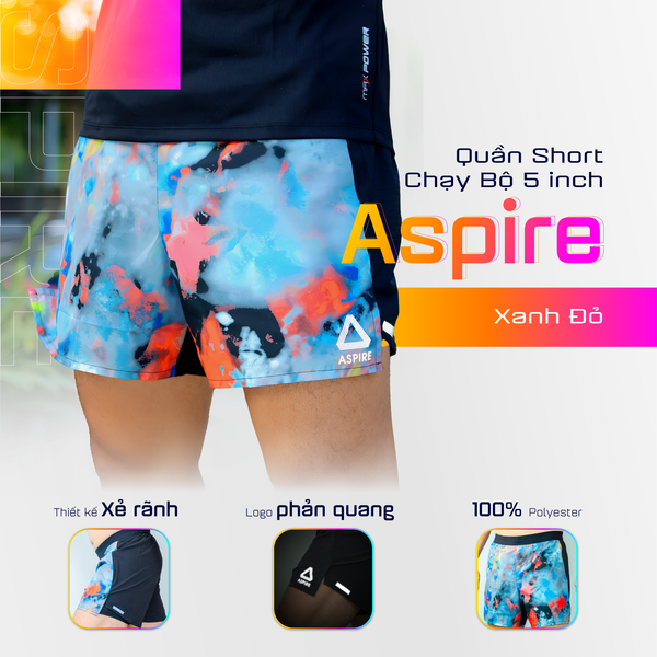  Quần Short Chạy Bộ 5 inch Aspire APQ503 - Xanh Đỏ 