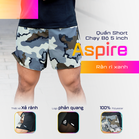  Quần Short Chạy Bộ 5 inch Aspire APQ5011 -  Rằn Ri Xanh 