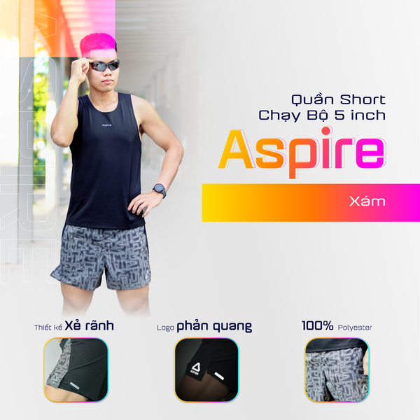  Quần Short Chạy Bộ 5 inch Aspire APQ507 - Xám 