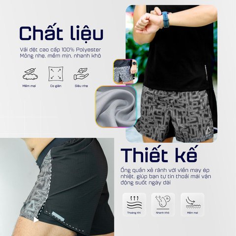  Quần Short Chạy Bộ 5 inch Aspire APQ507 - Xám 