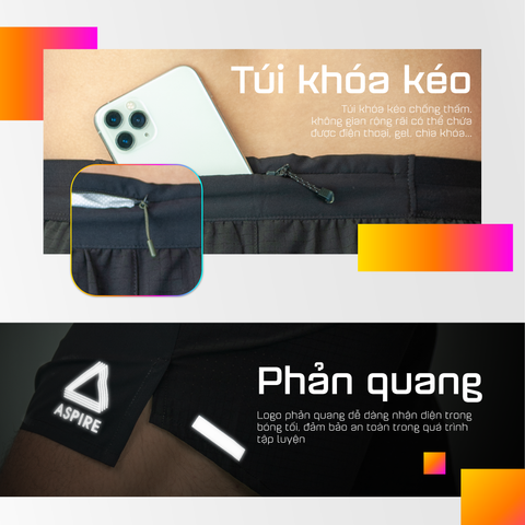  Quần Short Chạy Bộ 5 inch Aspire APQ5011 -  Rằn Ri Xanh 
