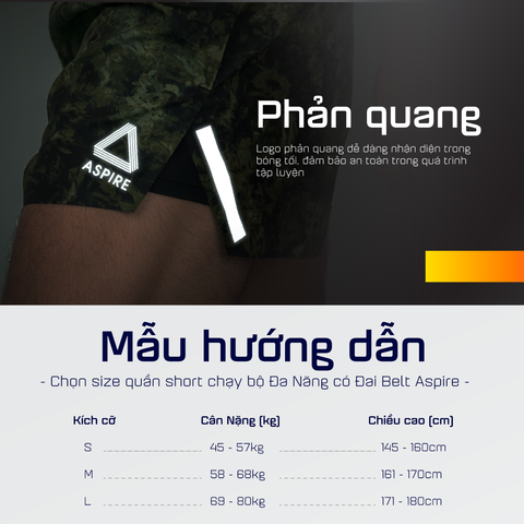  Quần Short Chạy Bộ Aspire APQ639 Đa Năng, Có Đai Belt  - Xanh Nâu 