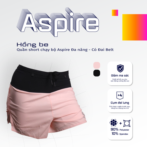  Quần Short Chạy Bộ Aspire APQ630 Đa Năng, Có Đai Belt  - Hồng Be 