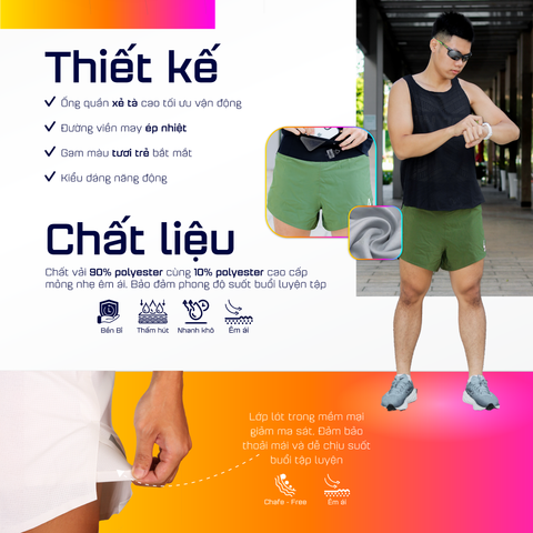  Quần Short Chạy Bộ Aspire APQ637 Đa Năng, Có Đai Belt - Xanh Rêu 