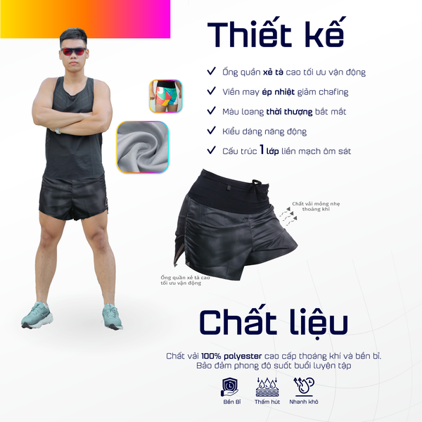 Quần Short Chạy Bộ Aspire APQ619 Đa Năng, Có Đai Belt  - Xám Loang 