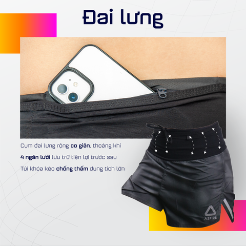  Quần Short Chạy Bộ Aspire APQ619 Đa Năng, Có Đai Belt  - Xám Loang 