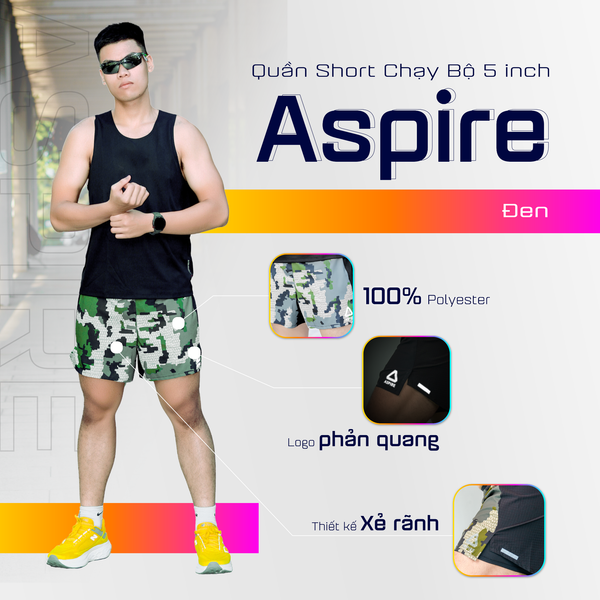  Quần Short Chạy Bộ 5 inch Aspire APQ504 - Xanh Xám 