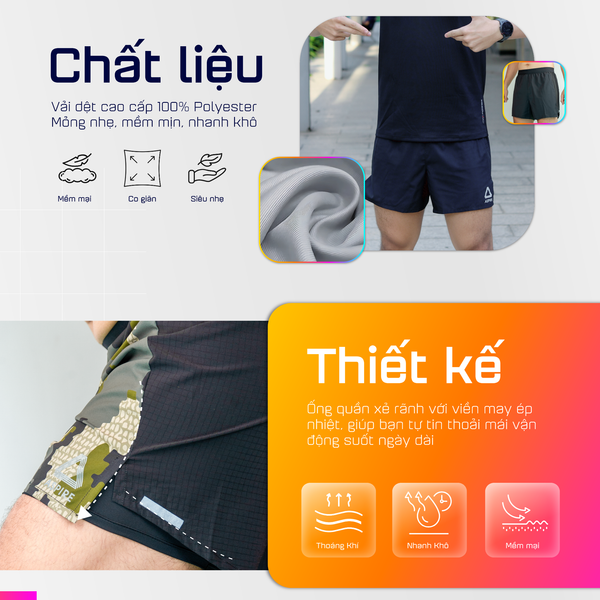  Quần Short Chạy Bộ 5 inch Aspire APQ504 - Xanh Xám 