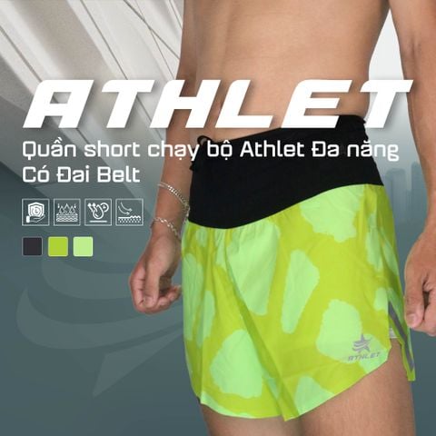  Quần Short Chạy Bộ Athlet  ATQ405 Đa Năng , Có Đai Belt - Xanh lá 