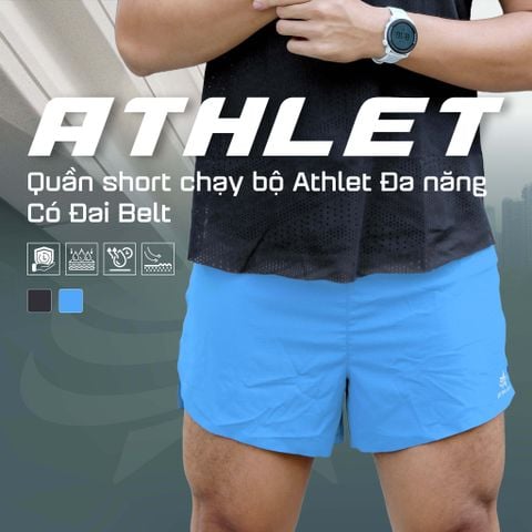  Quần Short Chạy Bộ Athlet ATQ402 Đa Năng , Có Đai Belt - Xanh Dương 