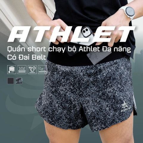  Quần Short Chạy Bộ Athlet ATQ401 Đa Năng , Có Đai Belt - Đen Chấm Trắng 