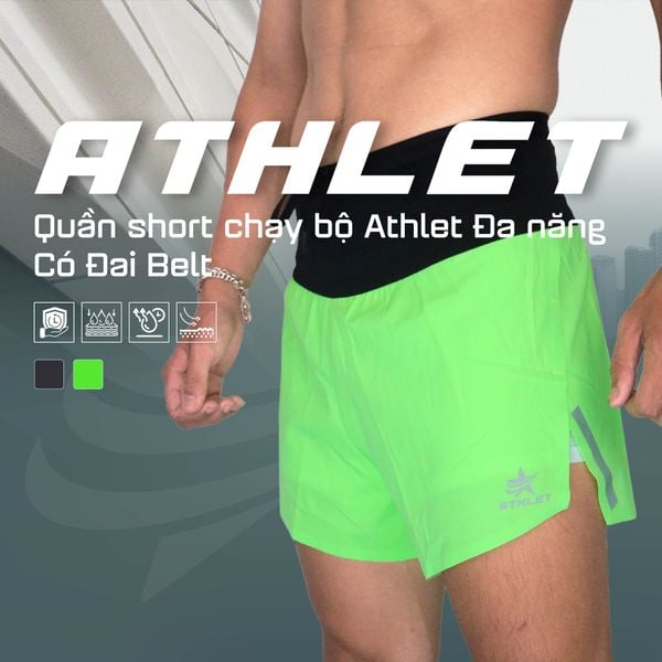  Quần Short Chạy Bộ Athlet ATQ406 Đa Năng , Có Đai Belt - Neon 