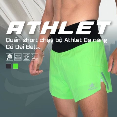  Quần Short Chạy Bộ Athlet ATQ406 Đa Năng , Có Đai Belt - Neon 