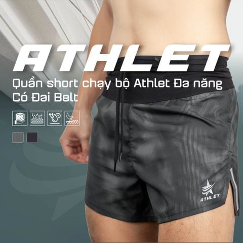  Quần Short Chạy Bộ Athlet ATQ408 Đa Năng , Có Đai Belt - Xám Loang 
