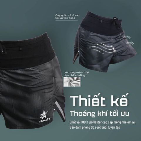  Quần Short Chạy Bộ Athlet ATQ408 Đa Năng , Có Đai Belt - Xám Loang 