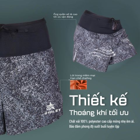  Quần Short Chạy Bộ Athlet ATQ401 Đa Năng , Có Đai Belt - Đen Chấm Trắng 
