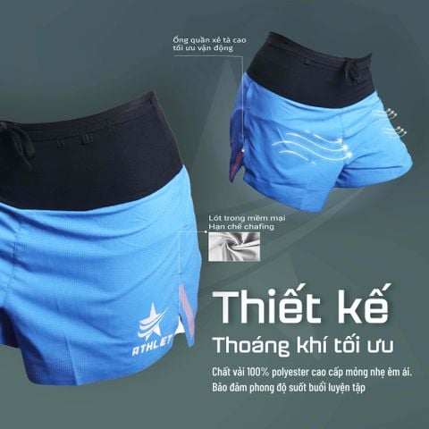  Quần Short Chạy Bộ Athlet ATQ402 Đa Năng , Có Đai Belt - Xanh Dương 