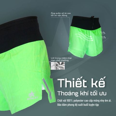  Quần Short Chạy Bộ Athlet ATQ406 Đa Năng , Có Đai Belt - Neon 