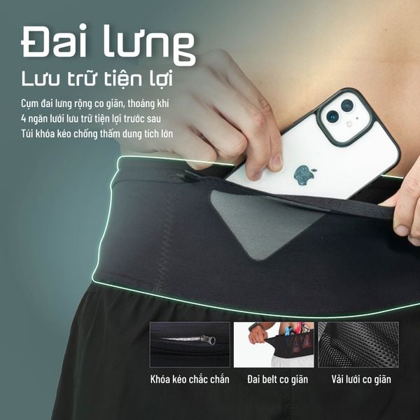  Quần Short Chạy Bộ Athlet ATQ402 Đa Năng , Có Đai Belt - Xanh Dương 