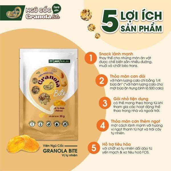  Viên Ngũ Cốc Faminuts Granola Bite - Vị Tự Nhiên (Túi 30g) 