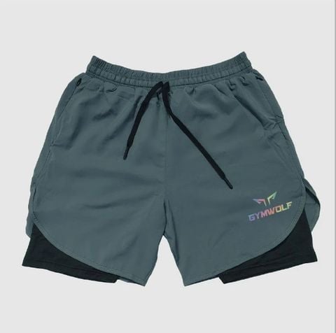 Quần Chạy Bộ Nam 2 Lớp Gymwolf W59 - Màu Xám 