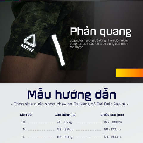  Quần Short Chạy Bộ Aspire APQ640 Đa Năng, Có Đai Belt  - Xanh Dương 