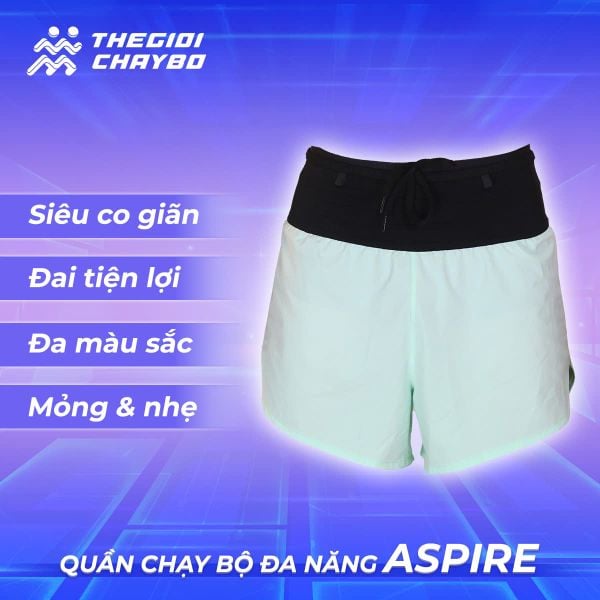 Quần Short Chạy Bộ Aspire APQ623 Đa Năng, Có Đai Belt - Ngọc Bích